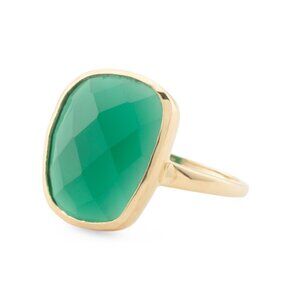 SHIVAM Gold/Green Onyx Made In India 14kt Gold Plated Green Onyx Ring